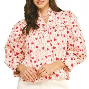 NEW PINCH hearts pattern blouse top in pink